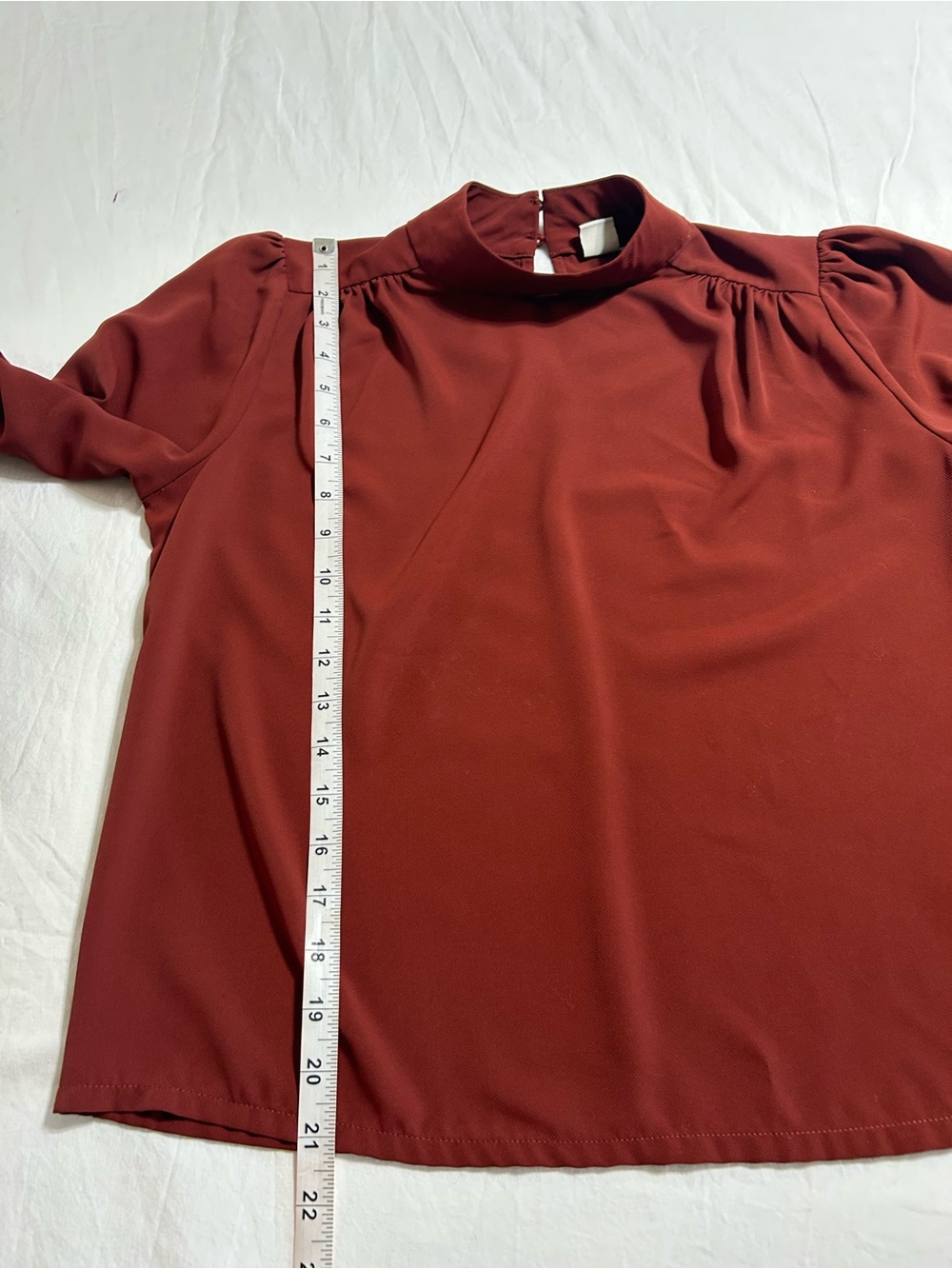 Joie Rust Burgundy Mock Neck Blouse Puff Sleeve Quiet Luxury Small Petite - Picture 8 of 10